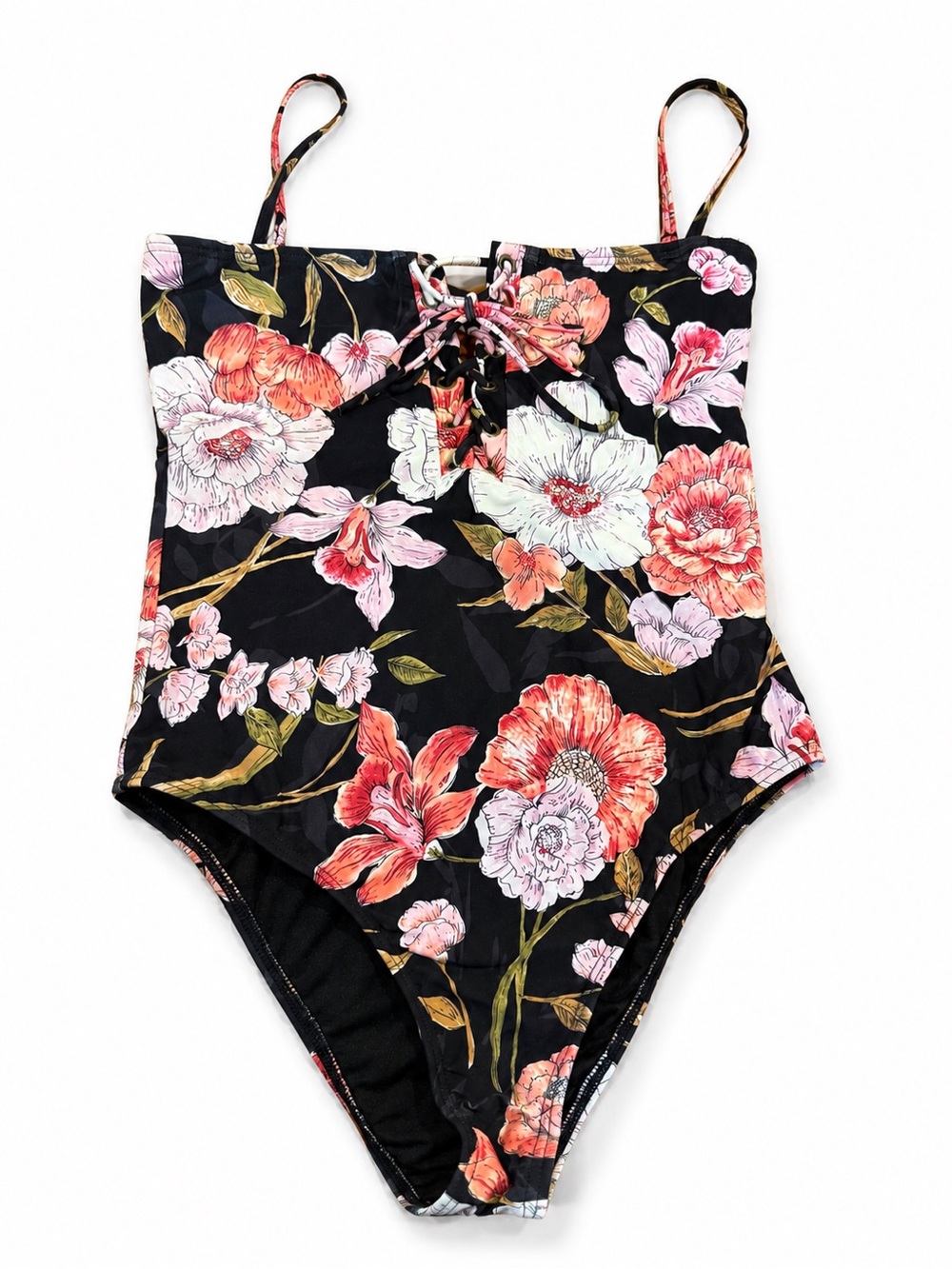 Billabong Kids Black One-Piece Swimsuit with Pink & Coral Floral Print